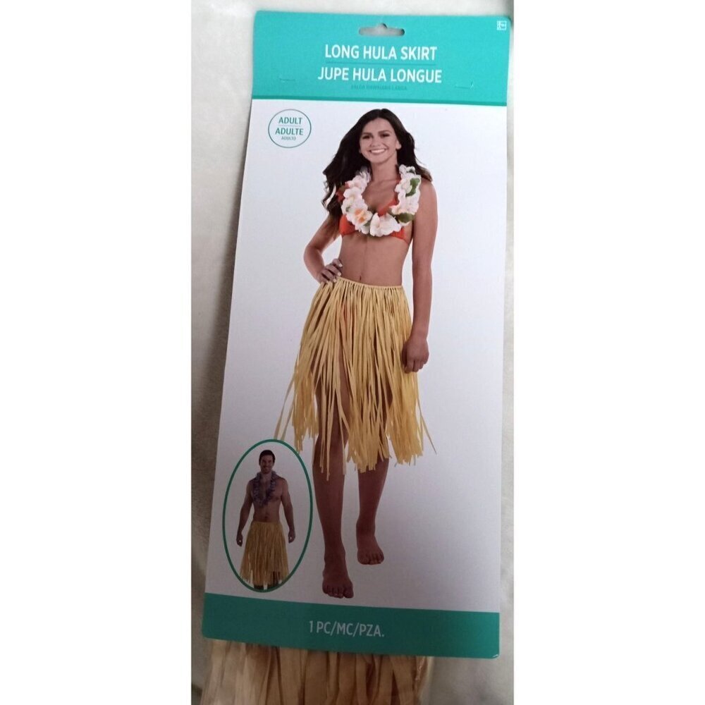 1 Adult Long Hula Skirt With Adjustable Waistband - 34" Waist X 28" Length NWT